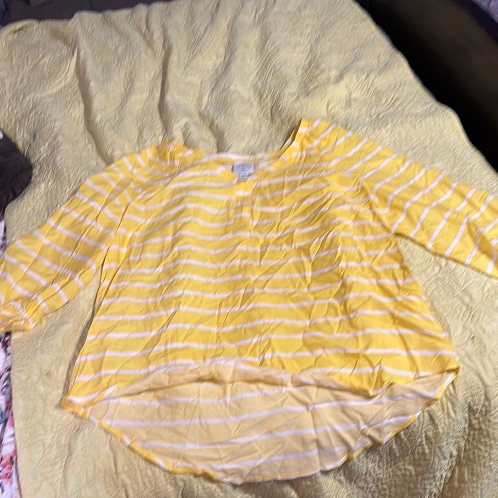 St. John's Bay Yellow and White Asymmetrical Blouse